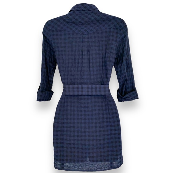 Solemio | NWOT Shirt Dress Tunic Blouse Tie Waist Blue-Black Checkered  S - Picture 5 of 16